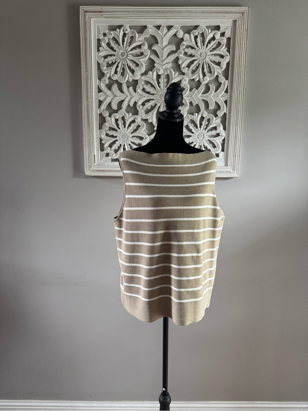Banana Republic Taupe & White Striped Knit Tank